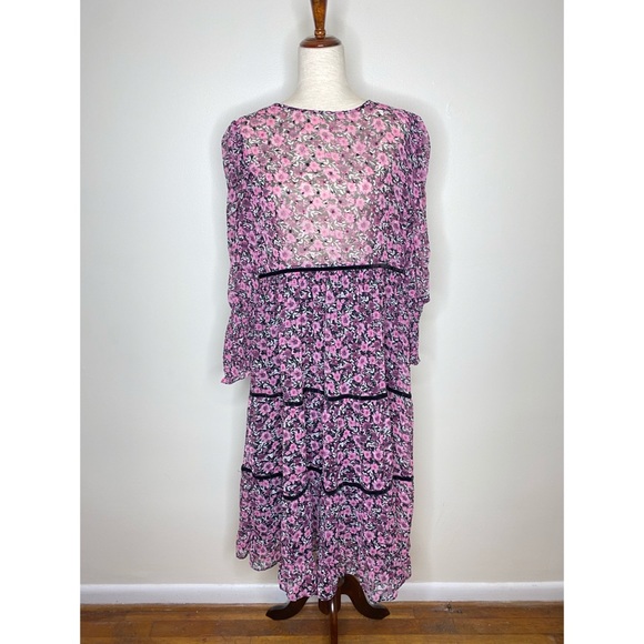 NWT Zara Floral Sheer Mutton Sleeve Midi Dress XL - Picture 3 of 9
